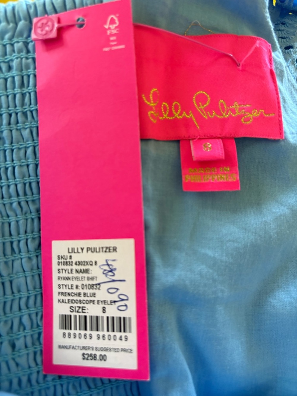 Lilly Pulitzer Light Blue Smocked Dress with Hot Pink Tag - Picture 3 of 3